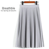 Women's High Waist Pleated Solid Color Length Elastic Skirt