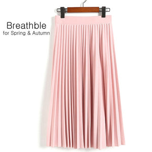 Women's High Waist Pleated Solid Color Length Elastic Skirt