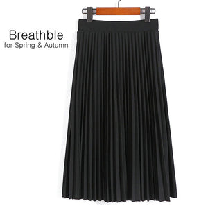 Women's High Waist Pleated Solid Color Length Elastic Skirt