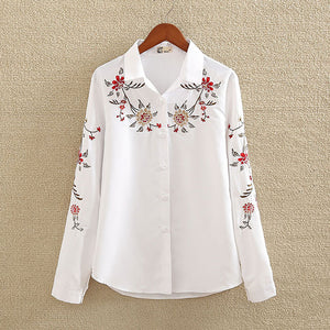 Embroidery White Cotton Shirt