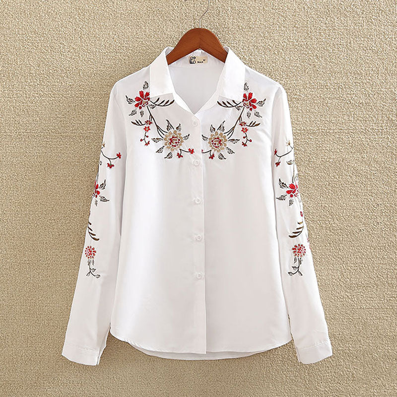 Embroidery White Cotton Shirt