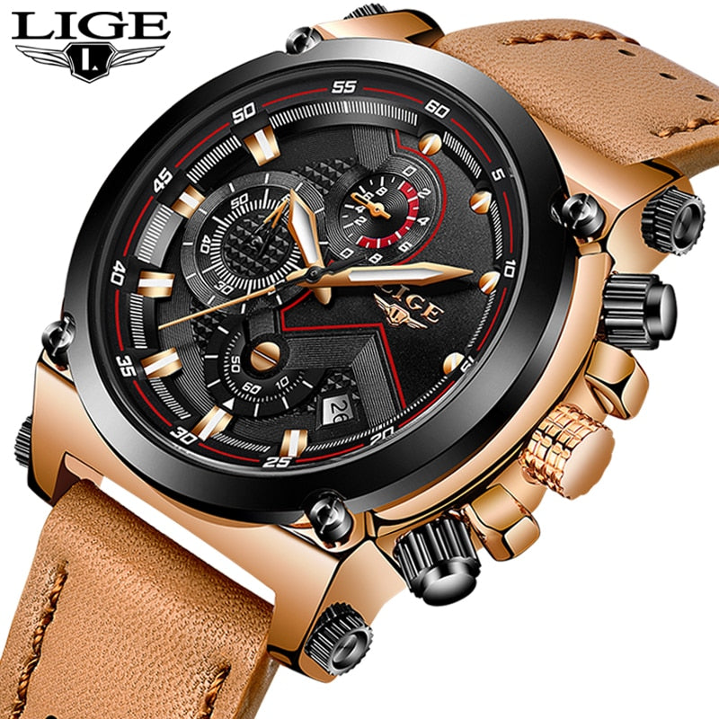 Male Leather Automatic date Quartz Watch