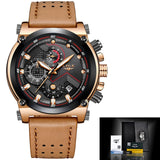 Male Leather Automatic date Quartz Watch