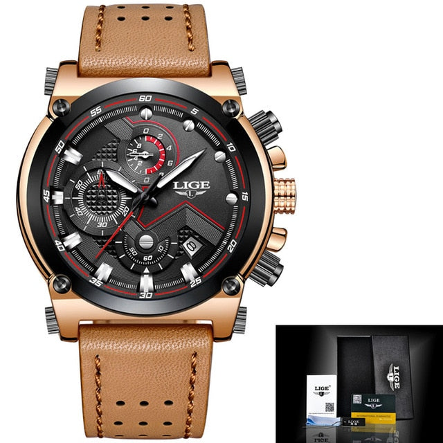 Male Leather Automatic date Quartz Watch