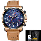 Male Leather Automatic date Quartz Watch