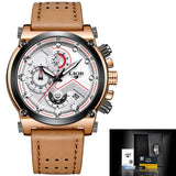 Male Leather Automatic date Quartz Watch