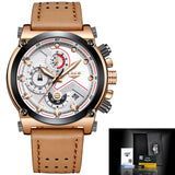 Male Leather Automatic date Quartz Watch