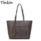 Vintage PU Tassel Women Shoulder Bag