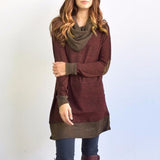 Elbow Patches Cowl Neck Femme Long Tops