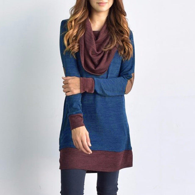 Elbow Patches Cowl Neck Femme Long Tops