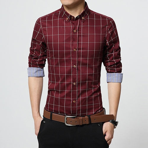 Men Clothes Slim Fit Men Long Sleeve Shirt