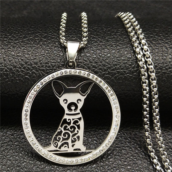 French Bulldog Crystal Stainless Steel Necklace