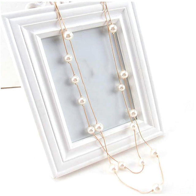 Long Double Layer Simulated Pearls Ladies Necklaces