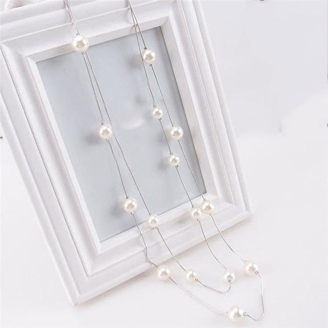 Long Double Layer Simulated Pearls Ladies Necklaces